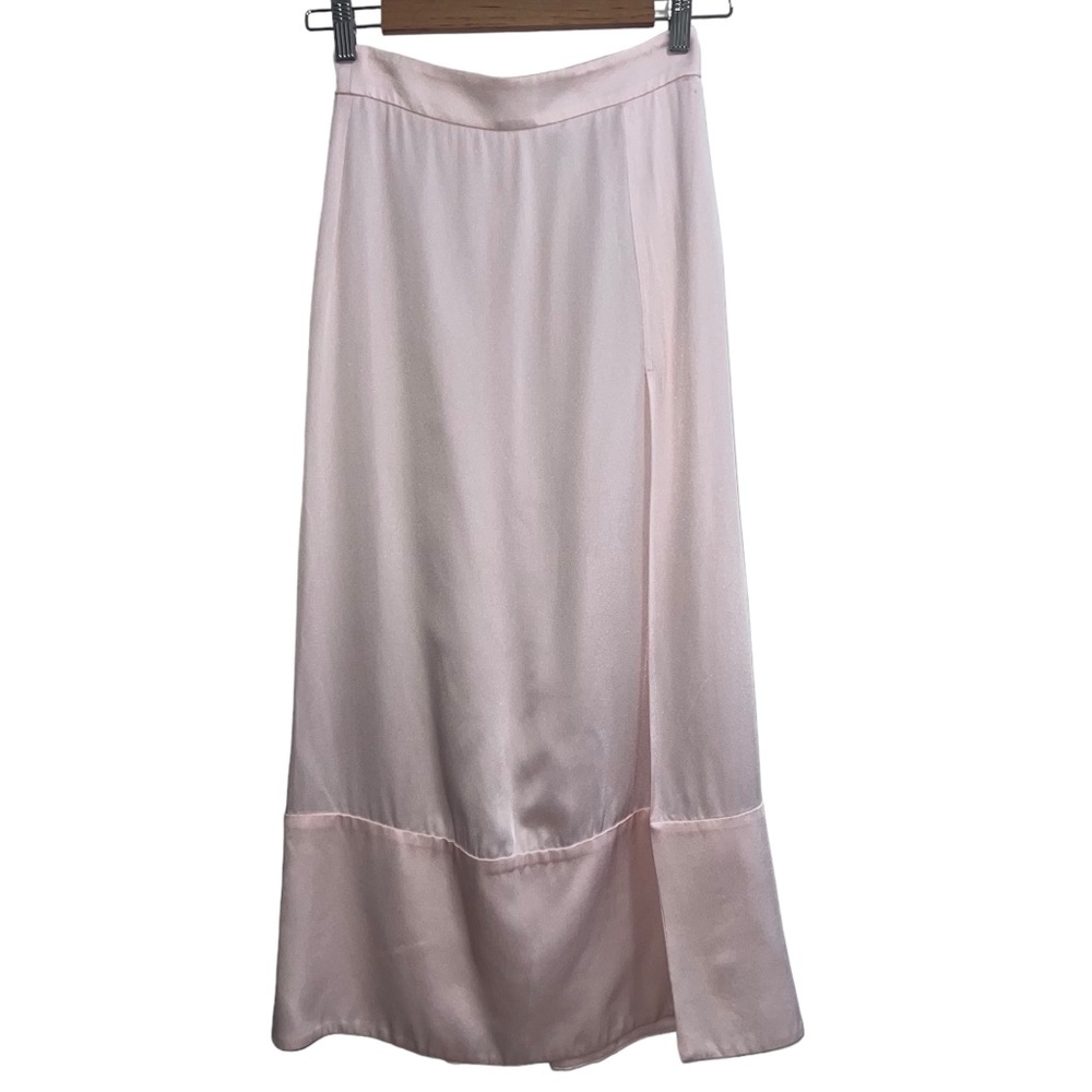 G. Label By Goop Satin Midi Skirt With Slit In Blush Pink